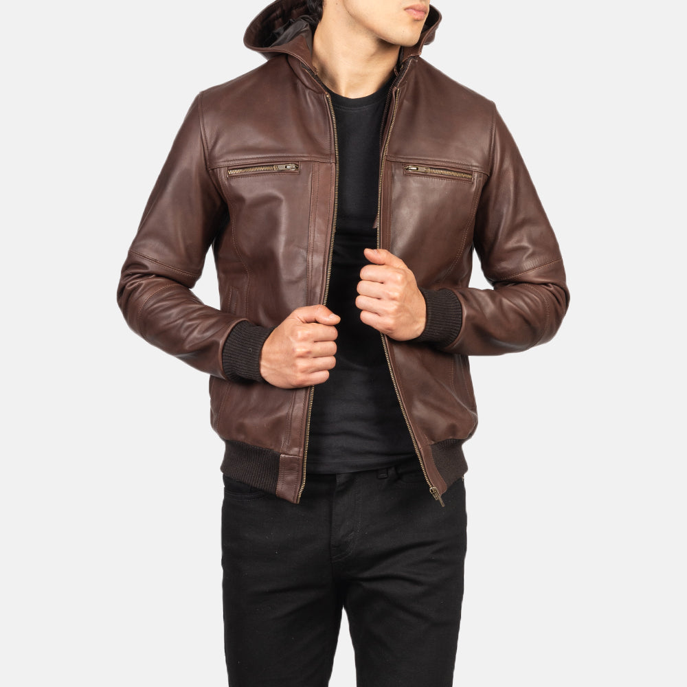 James Biz Brown Leather Bomber Jacket