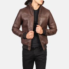 James Biz Brown Leather Bomber Jacket