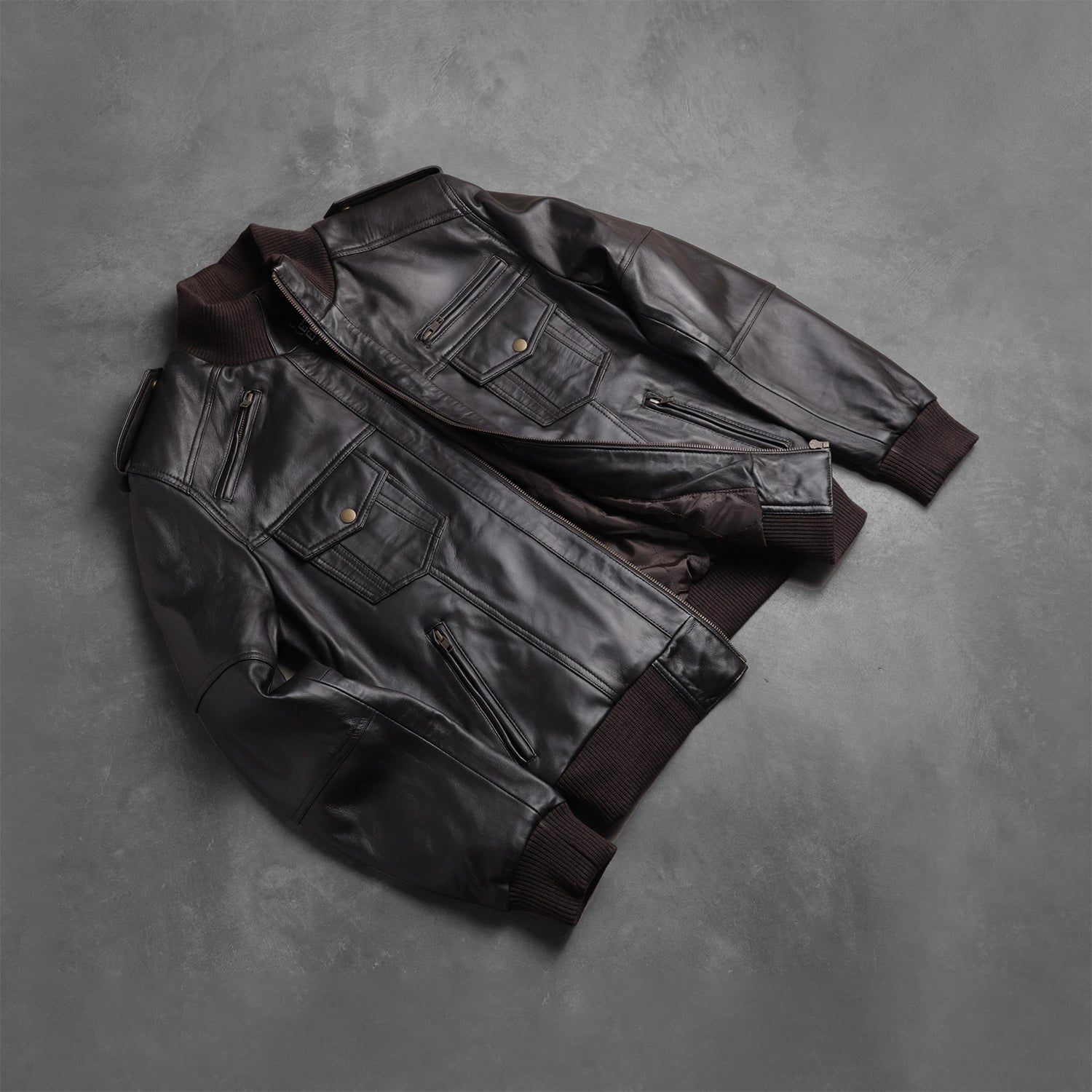 Norton Shadow Brown Leather Bomber Jacket for men