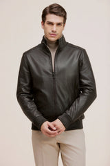 Arman bomber with ribbed detail and versatile style leather Jacket