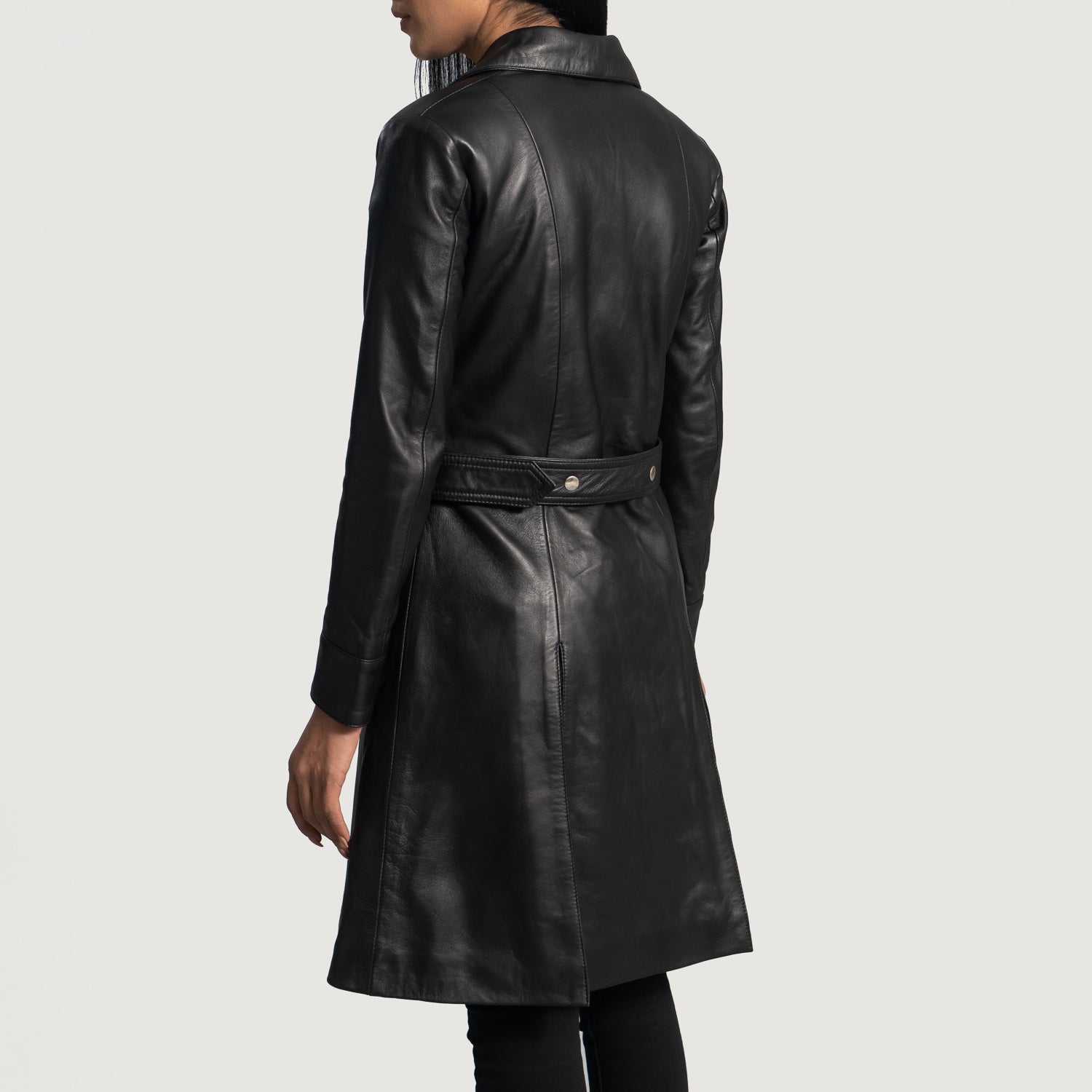 Sara Black Leather Trench Women Coat