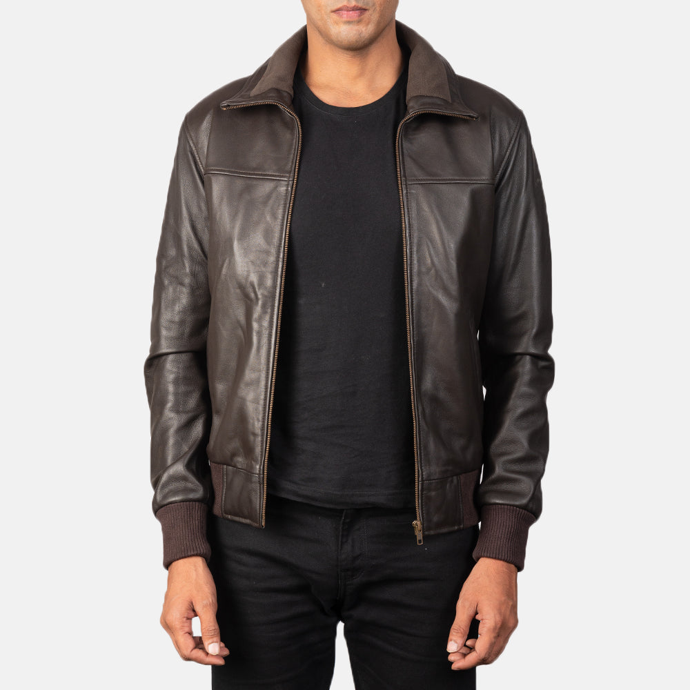 Brown Bomber real sheepskin winter Leather  Jacket