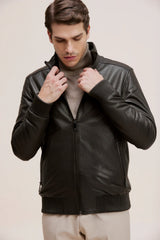 Arman bomber with ribbed detail and versatile style leather Jacket