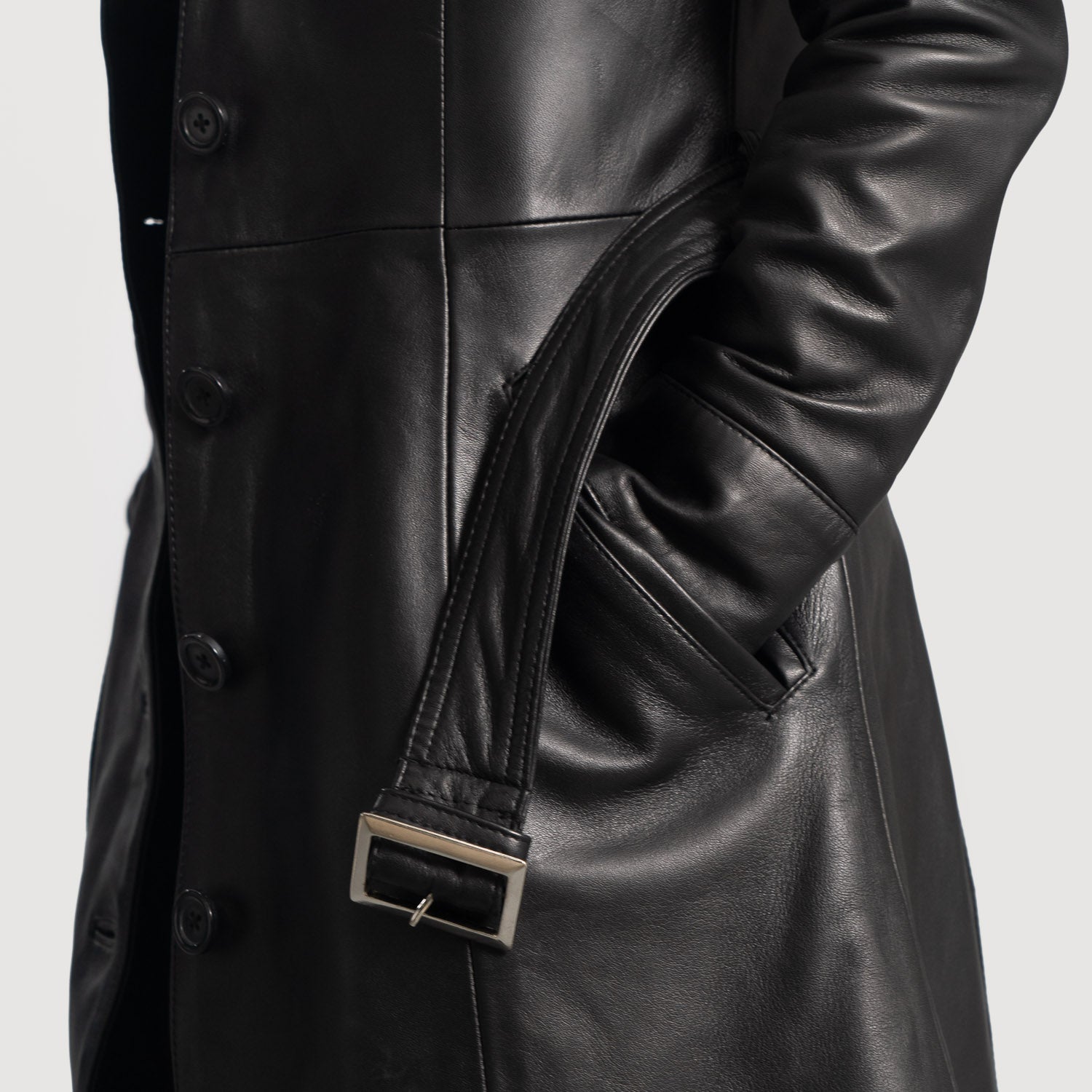Sara Black Leather Trench Women Coat