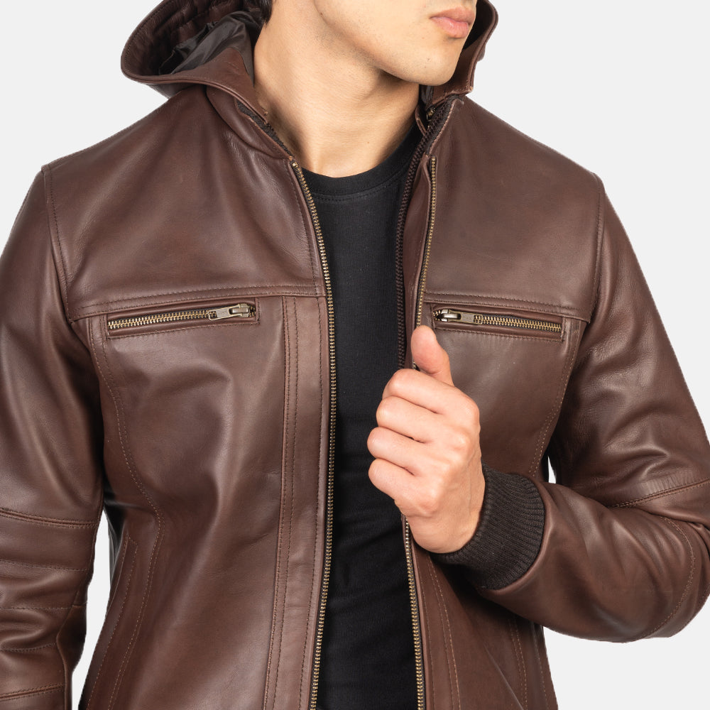 James Biz Brown Leather Bomber Jacket