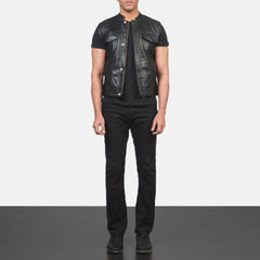 Mens Moto Black Leather Vest