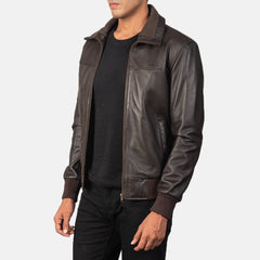 Brown Bomber real sheepskin winter Leather  Jacket
