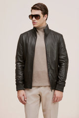 Arman bomber with ribbed detail and versatile style leather Jacket