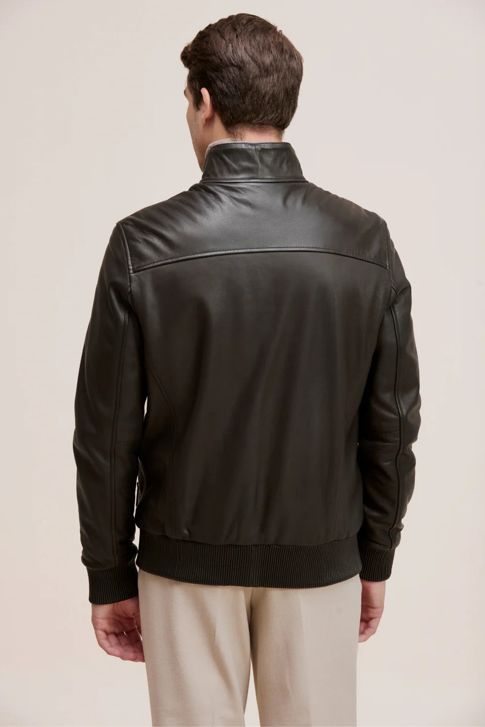 Arman bomber with ribbed detail and versatile style leather Jacket