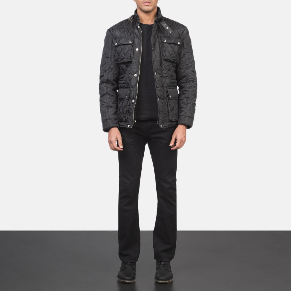 Quilted Black Windbreaker Jacket