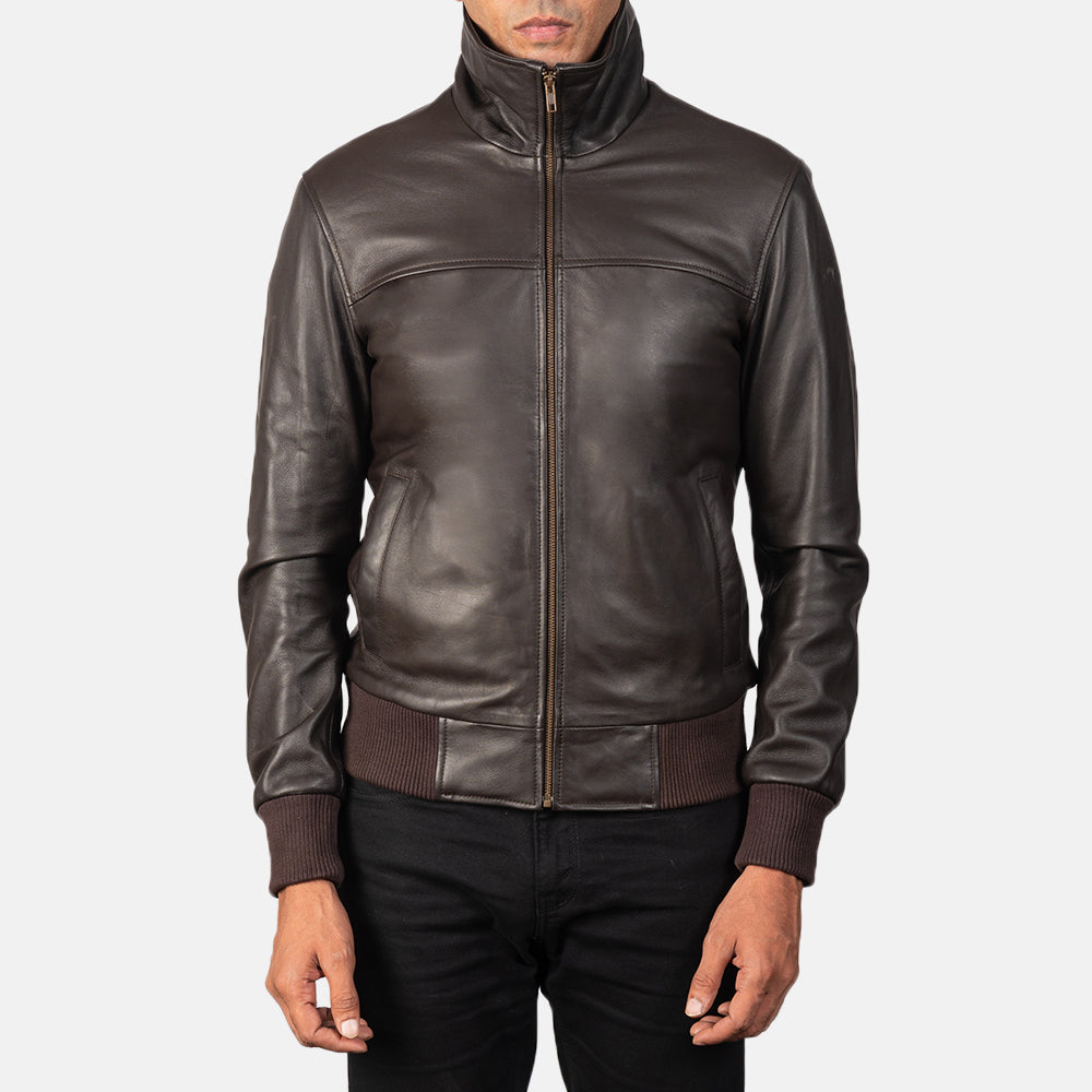 Brown Bomber real sheepskin winter Leather  Jacket