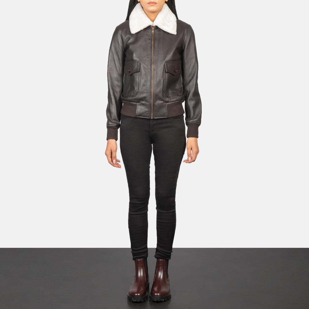 Women G-1 Brown Leather Bomber stylish Jacket