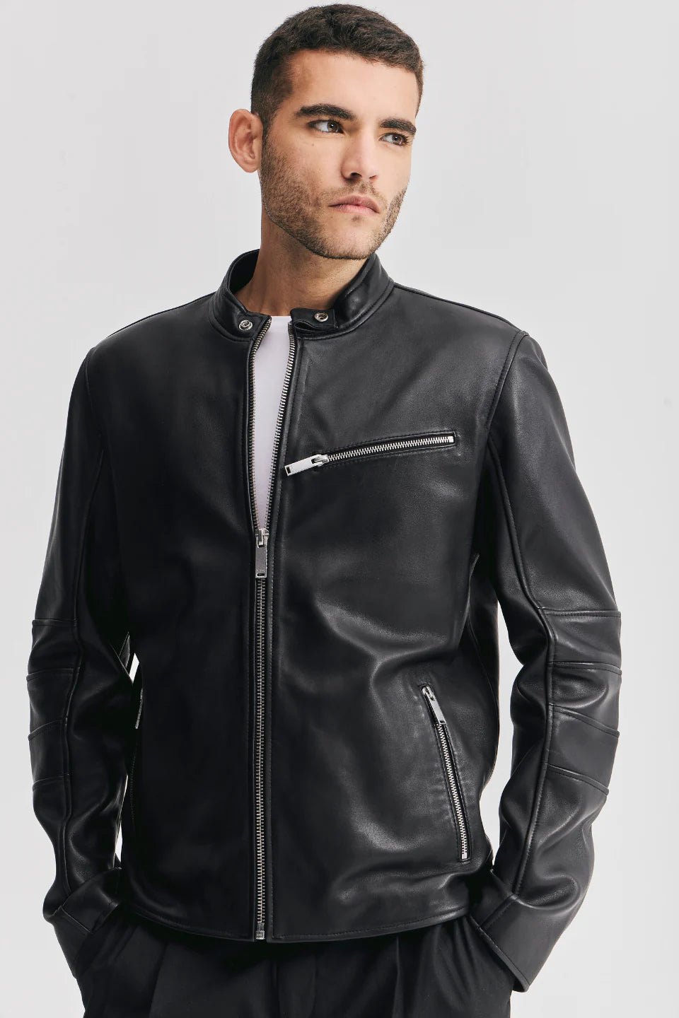 Biker leather jacket Real sheepskin jacket