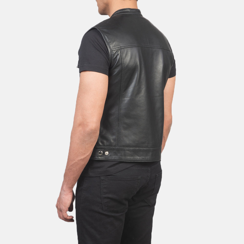 Mens Moto Black Leather Vest
