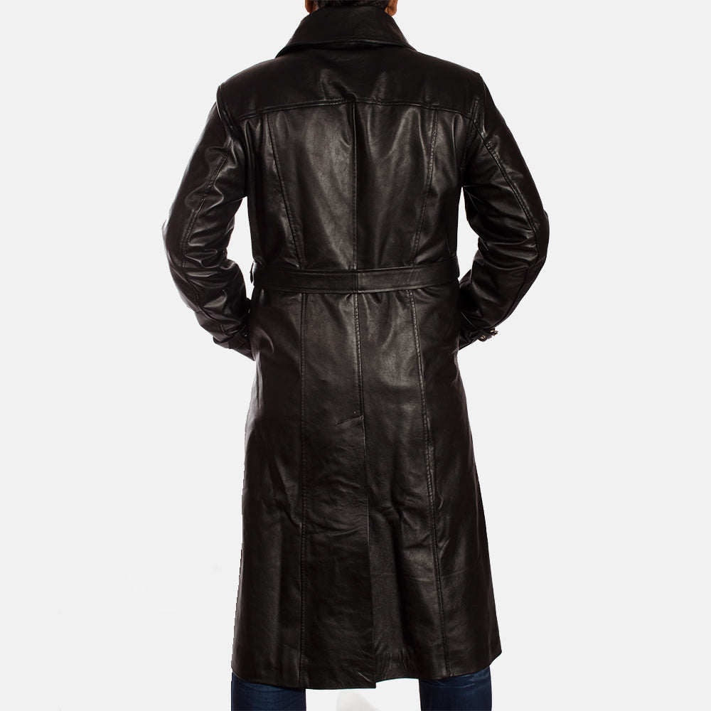 Jovon Black Leather Long Coat Jacket