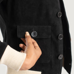 Women Black Suede Bomber Jacket