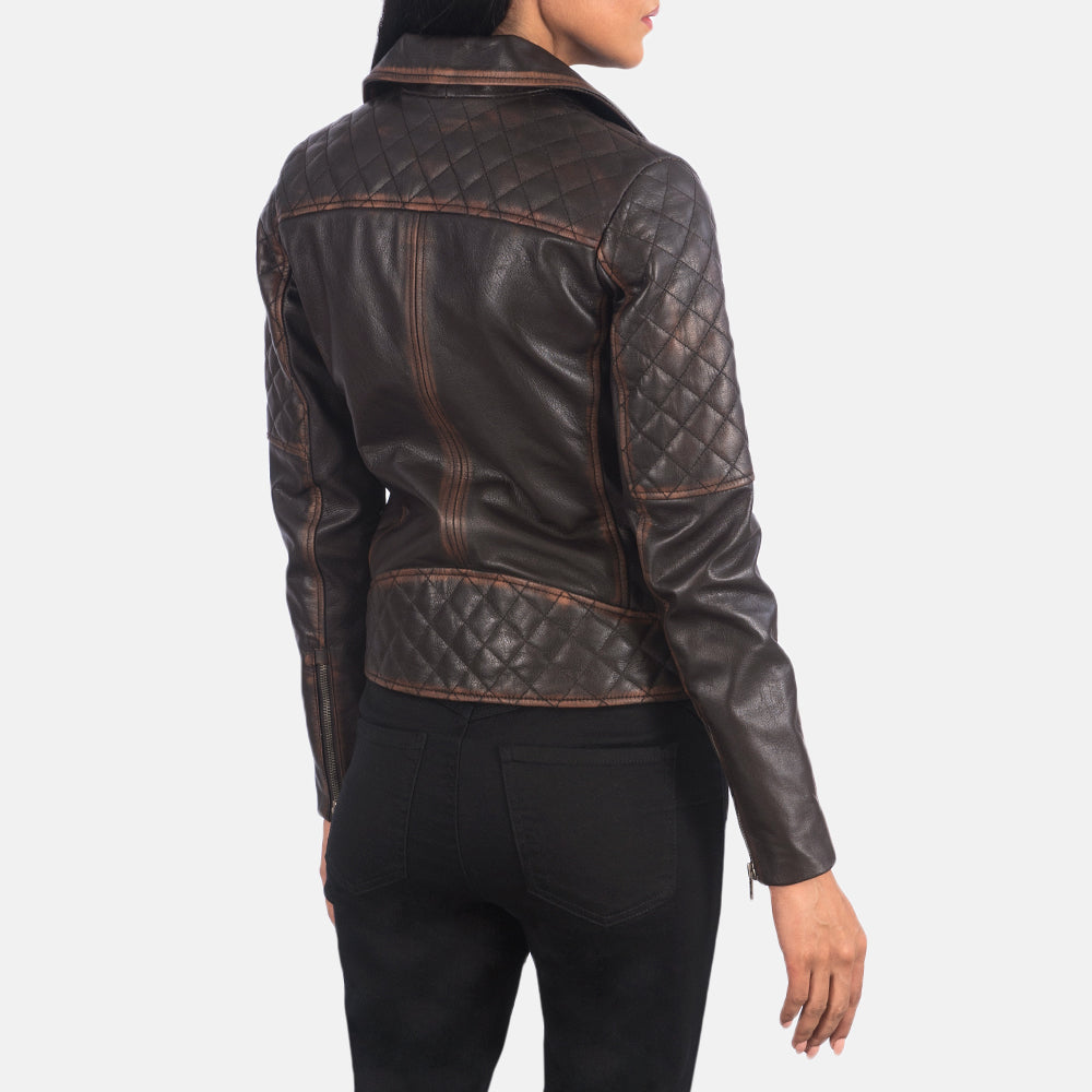 Womens Brown Leather Quilted Biker Jacket