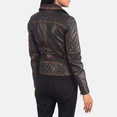 Womens Brown Leather Quilted Biker Jacket