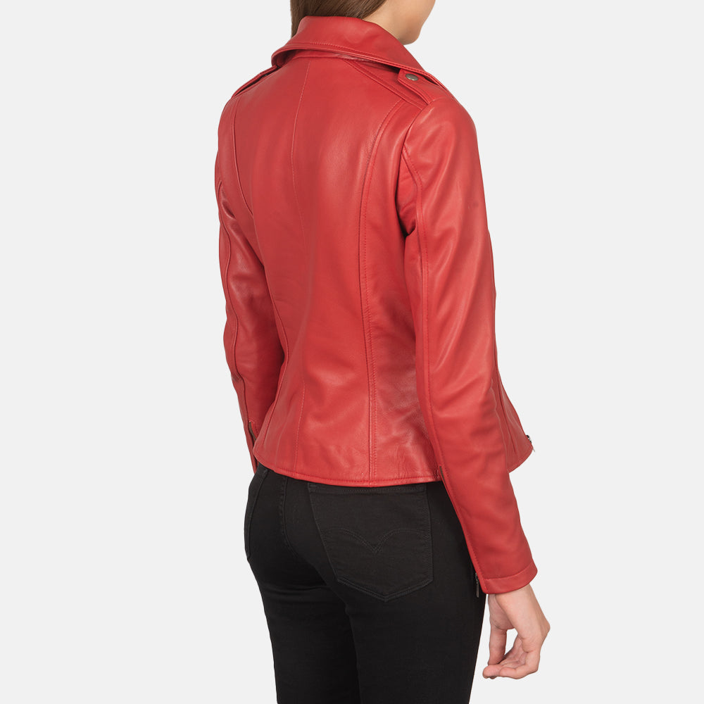 Zelsus Red Leather women Biker Jacket