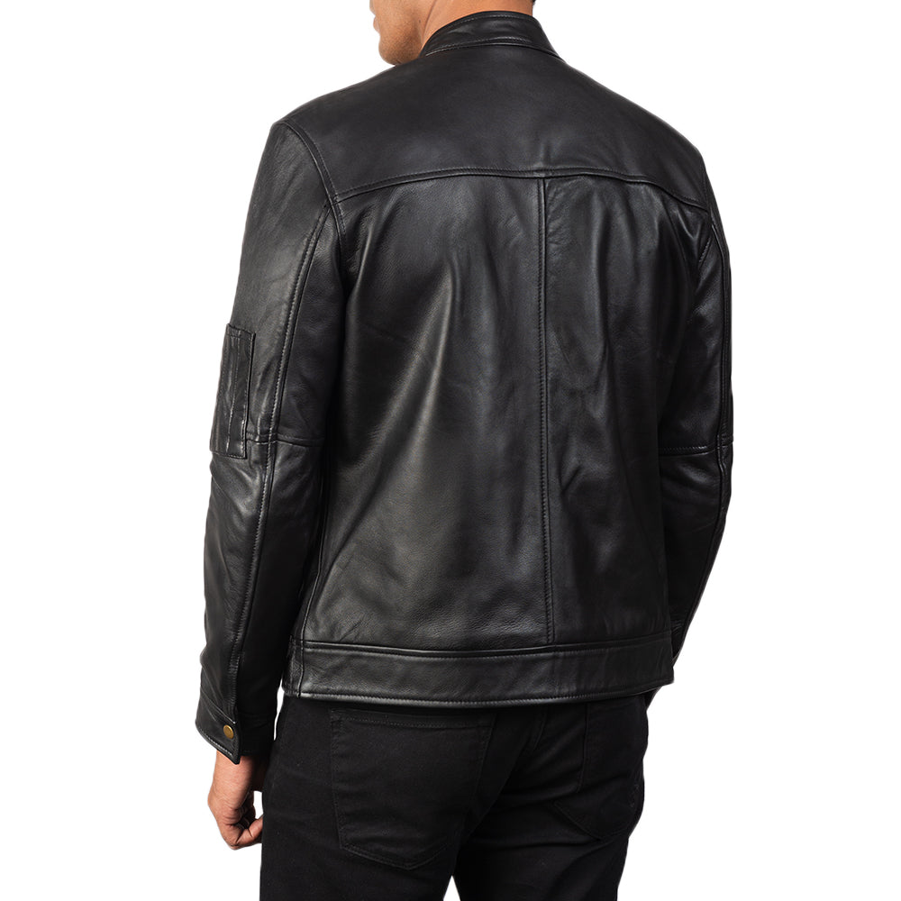 Uldar Black Leather Biker Jacket-Real sheepskin Leather Jacket