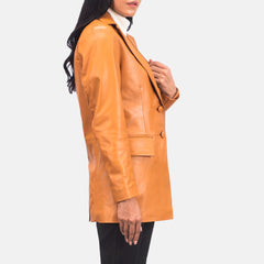 Brown Leather Women Blazer Jacket