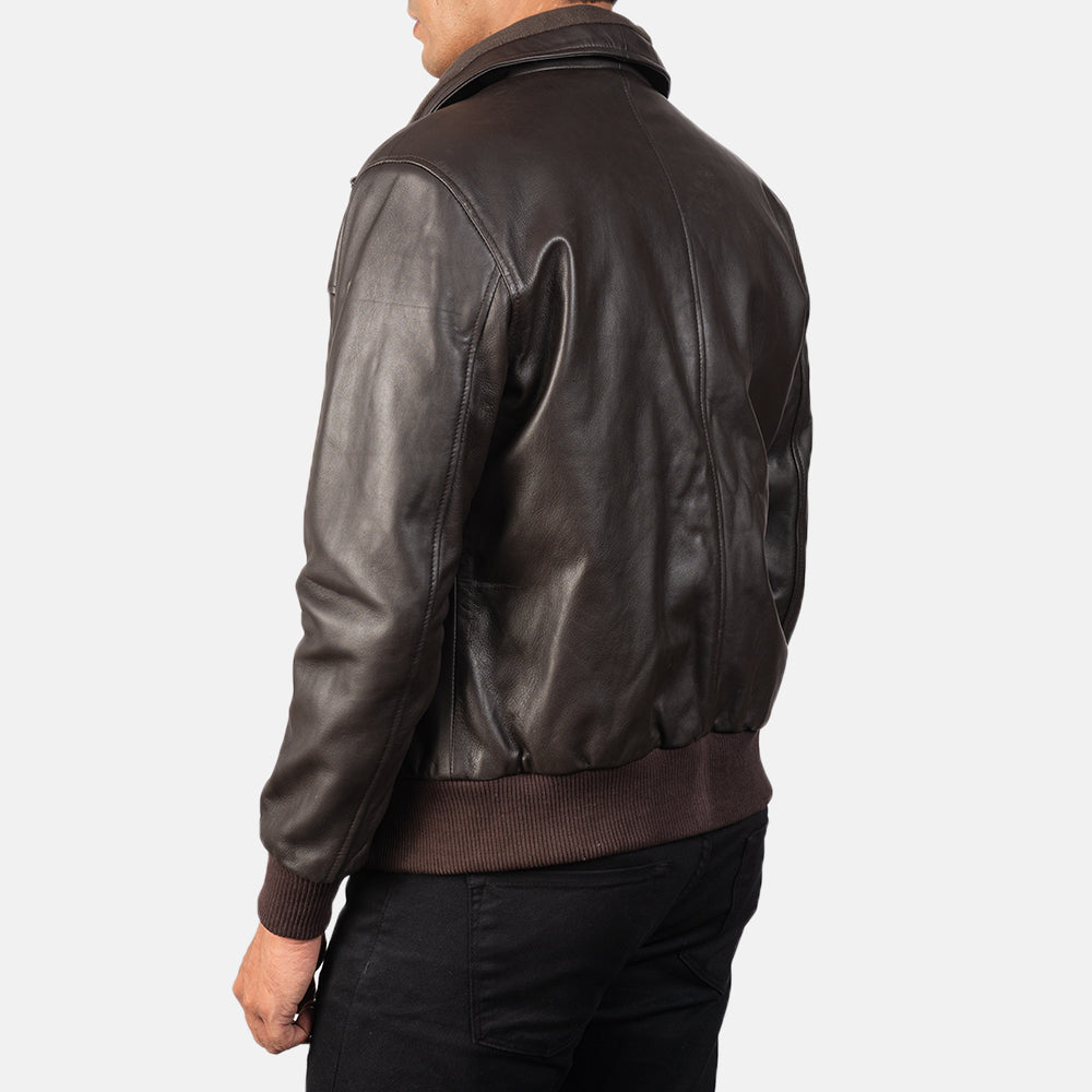 Brown Bomber real sheepskin winter Leather  Jacket
