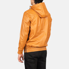 Mens Hooded Brown Leather Pullover Jacket