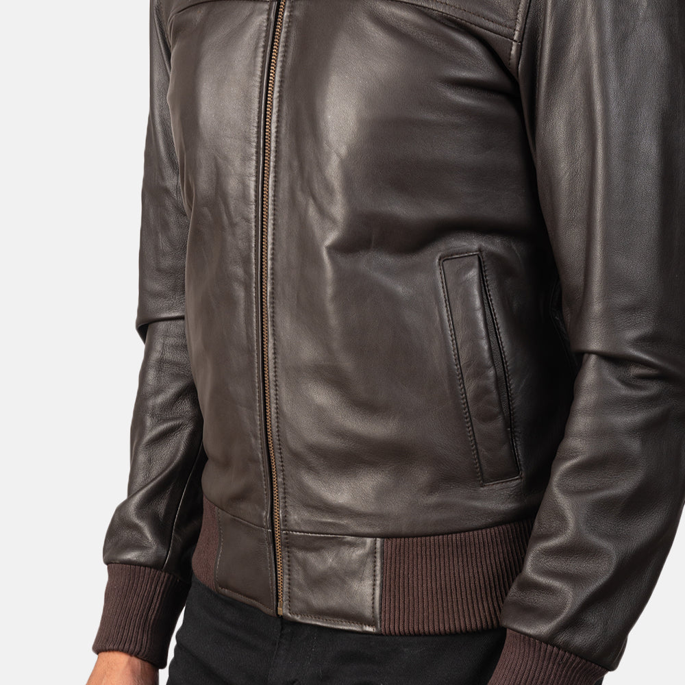 Brown Bomber real sheepskin winter Leather  Jacket