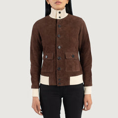 Women A1 Mocha Suede Bomber stylish Jacket