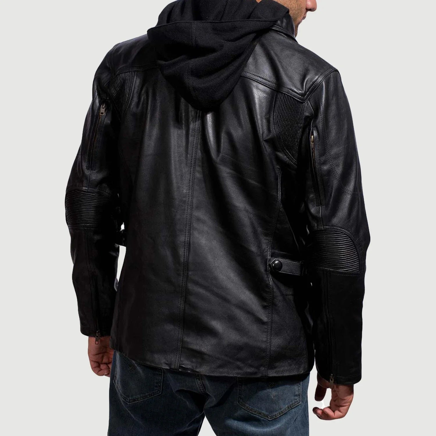 Men Hooded Black Leather Jacket