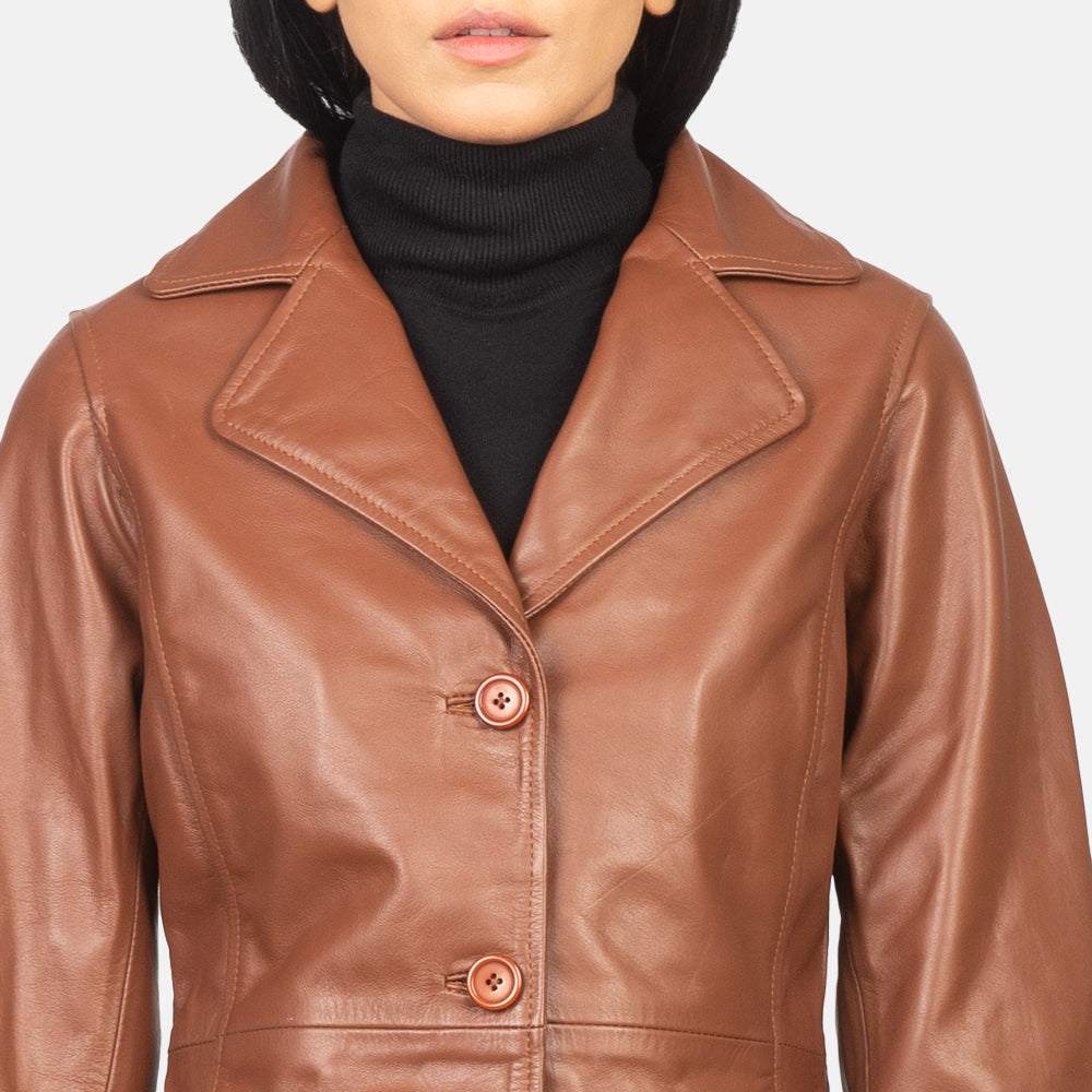 Zunera Brown Single Breasted Leather women Coat