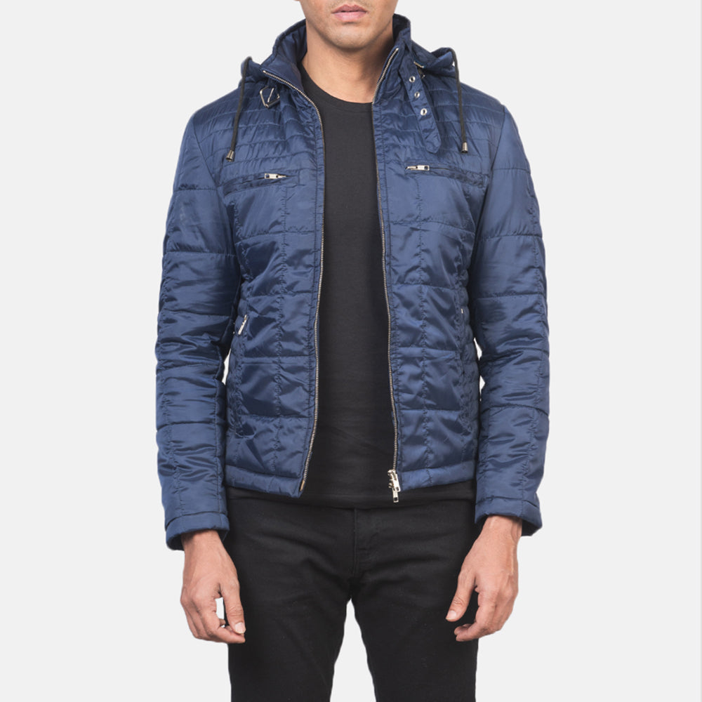 Alps Quilted Blue Hooded Windbreaker Jacket for men