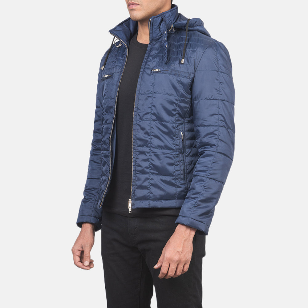 Alps Quilted Blue Hooded Windbreaker Jacket for men