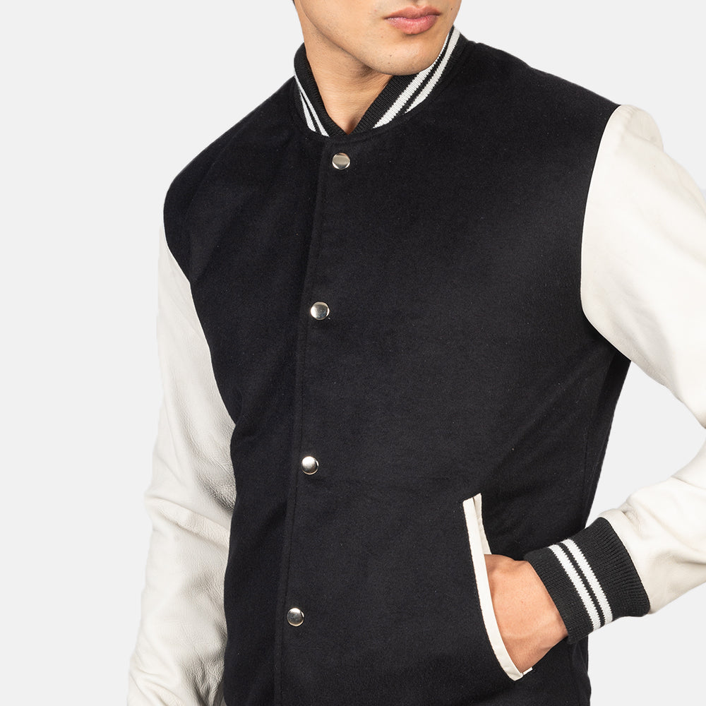 Black & White Hybrid Varsity Jacket for men