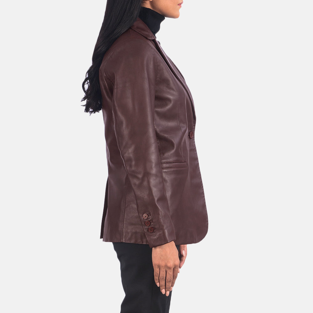 Wolves  Maroon Leather Blazer Women Jacket