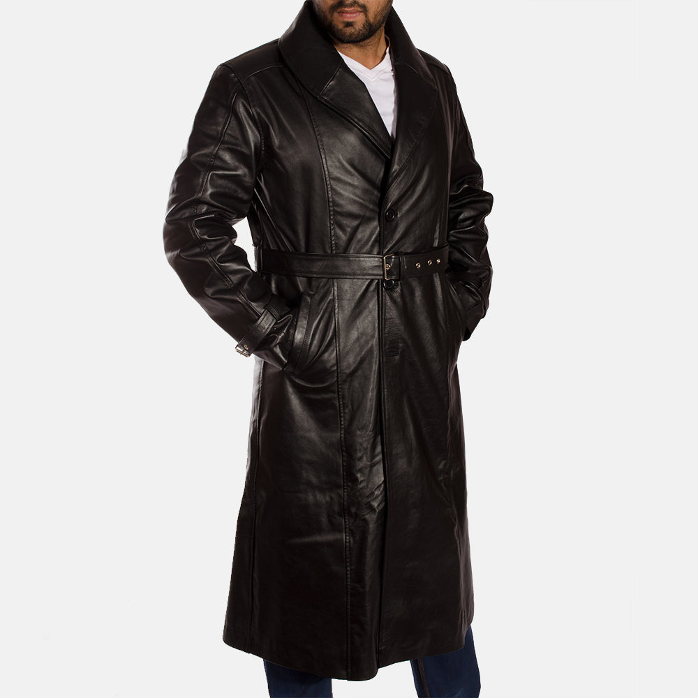 Jovon Black Leather Long Coat Jacket