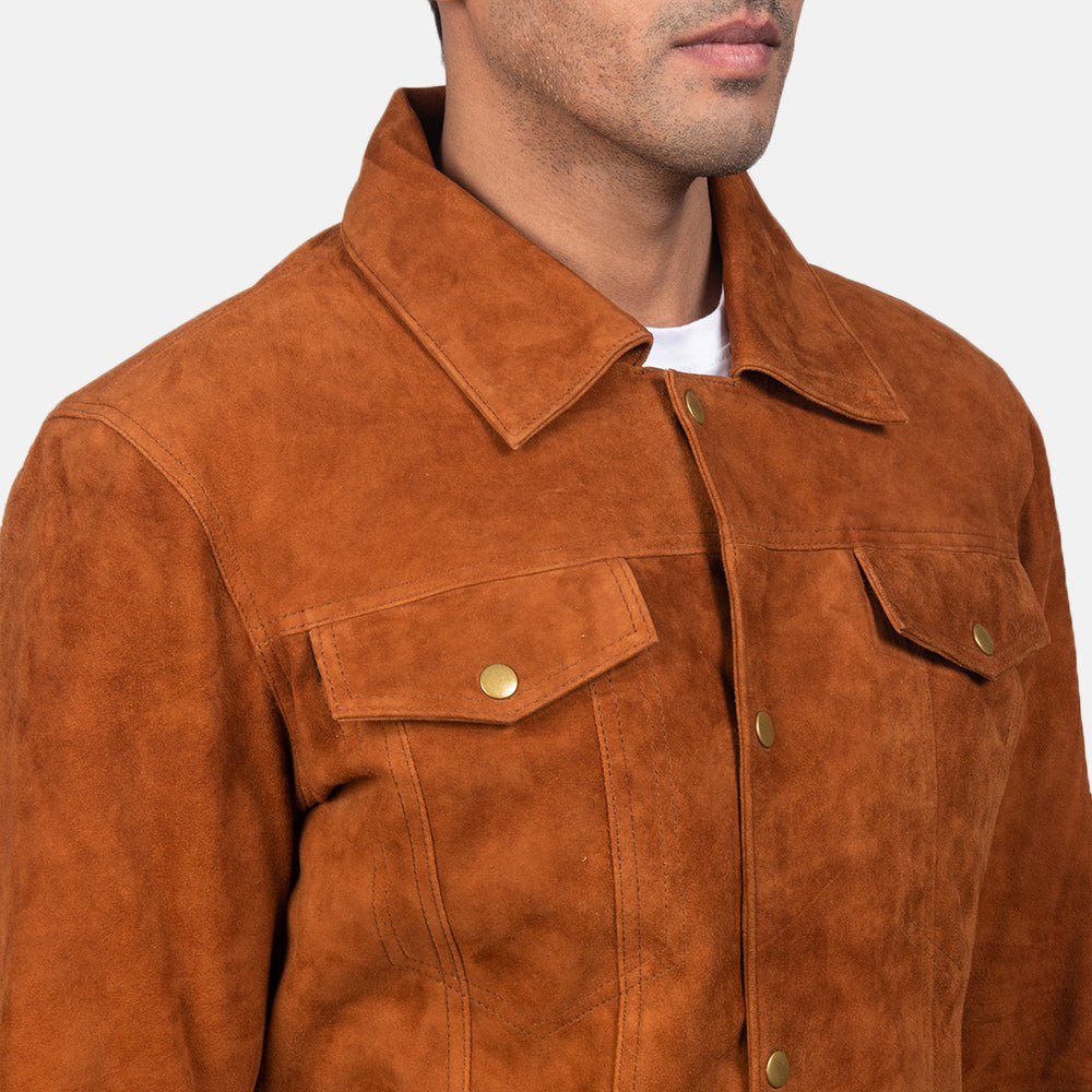 Mens Stallon Brown Suede Trucker Jacket