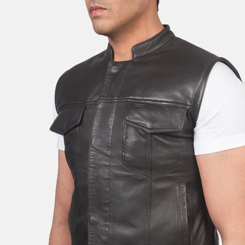 Brown Leather Biker Jacket-Vest coat