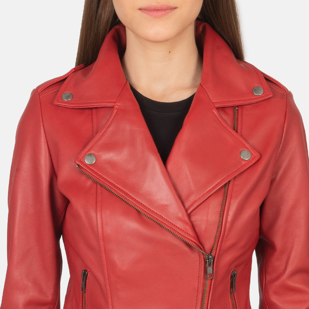 Zelsus Red Leather women Biker Jacket