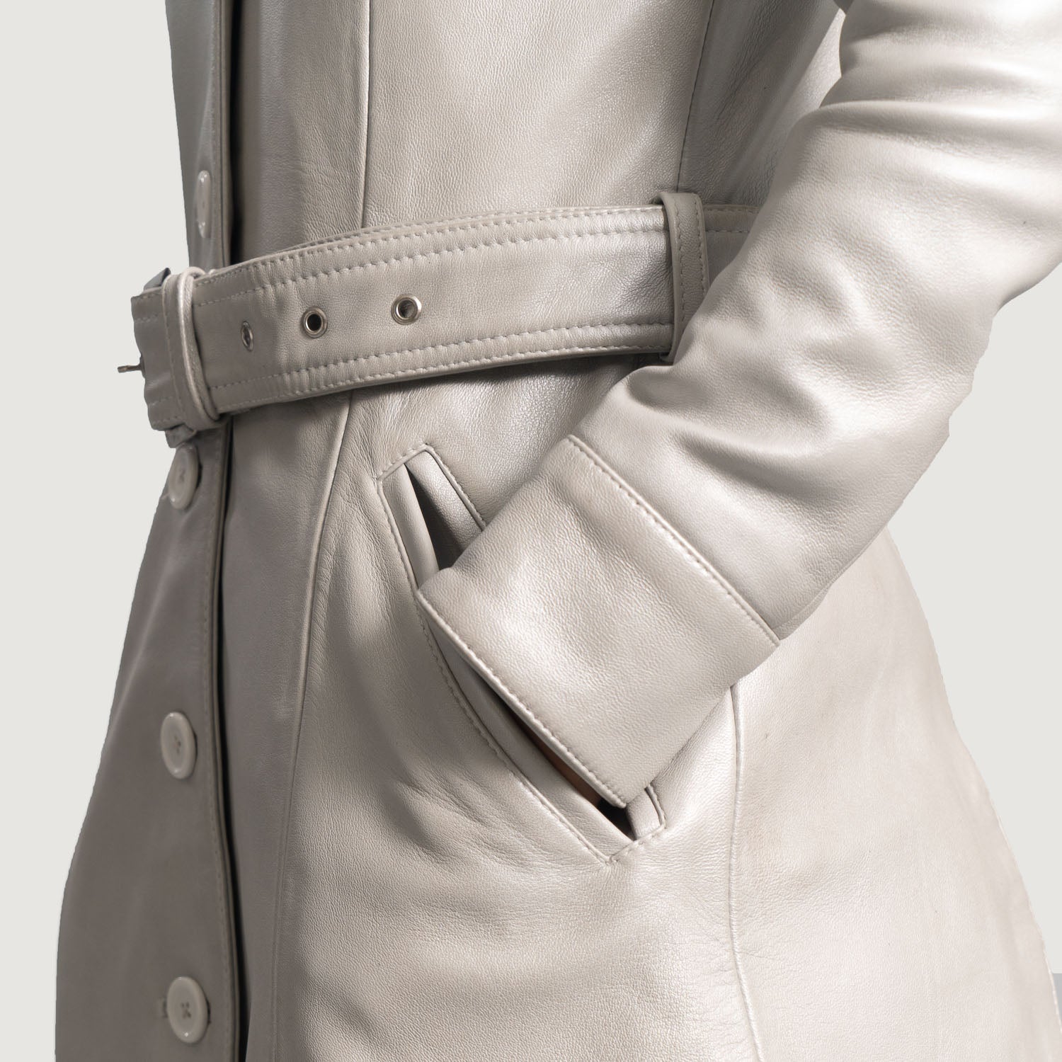 Women Silver Leather Coat Jacket