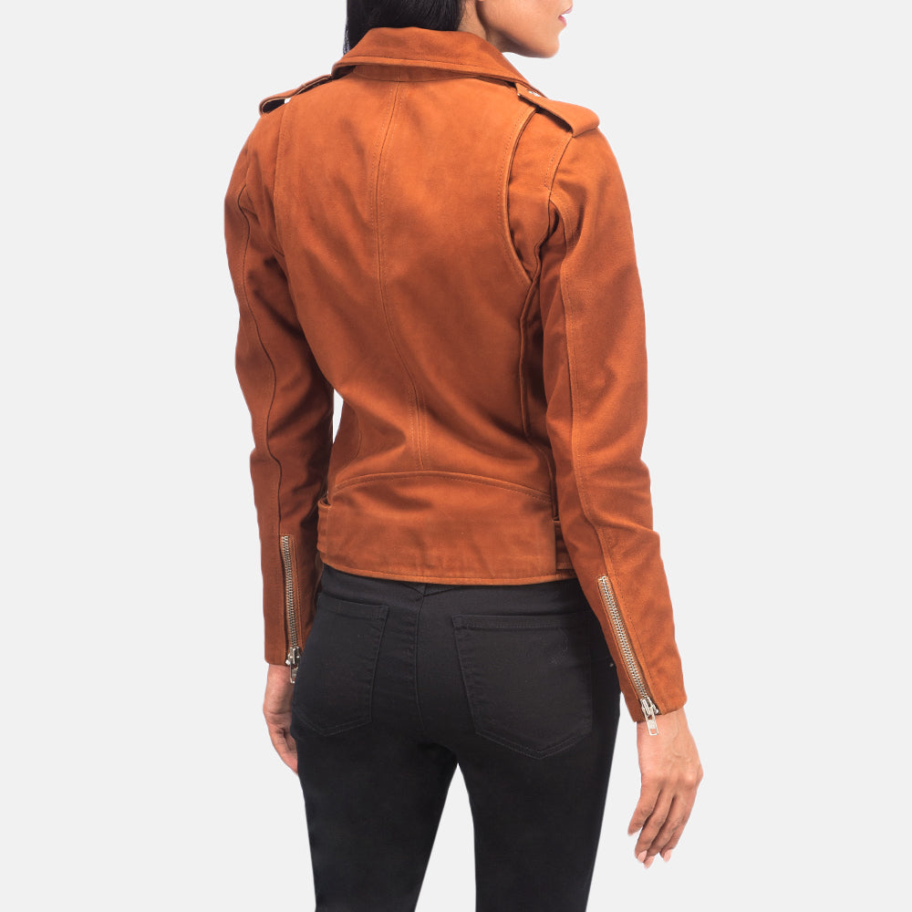 Brown Suede Women Biker Jacket