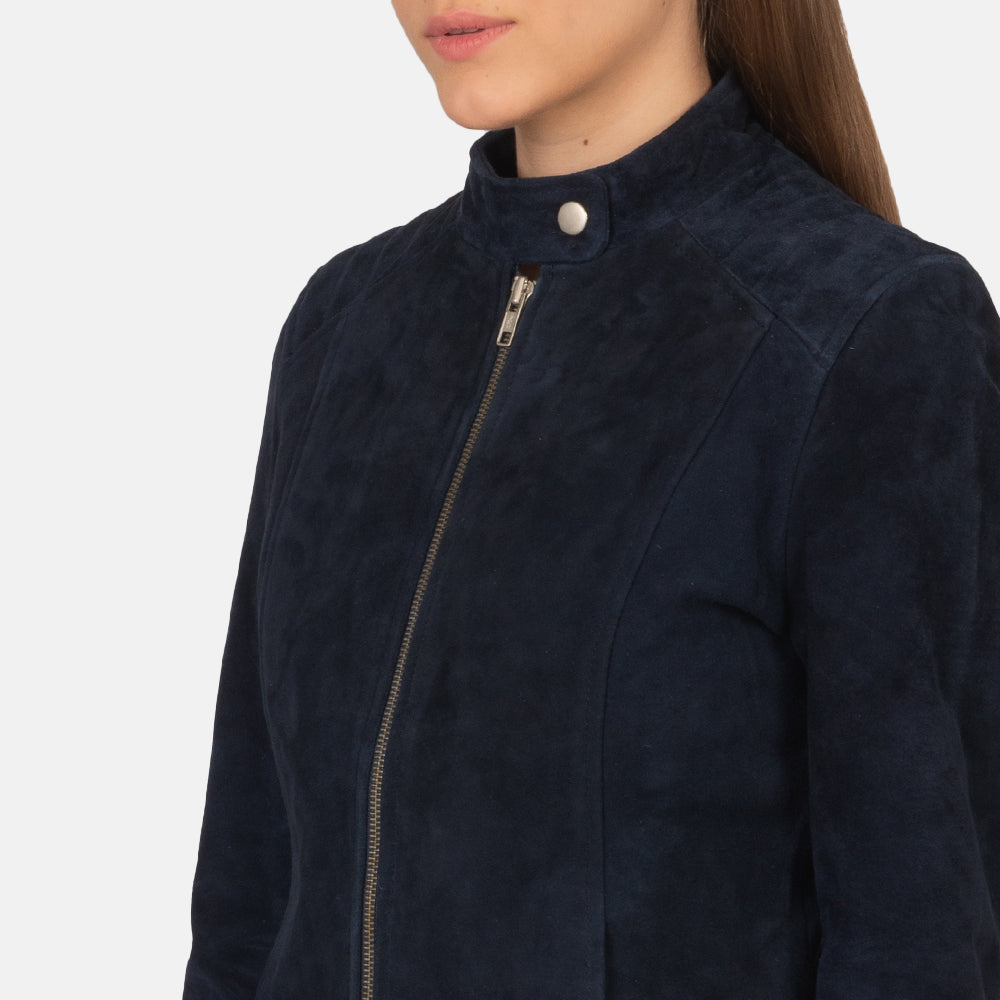 Blue Suede women Biker Jacket
