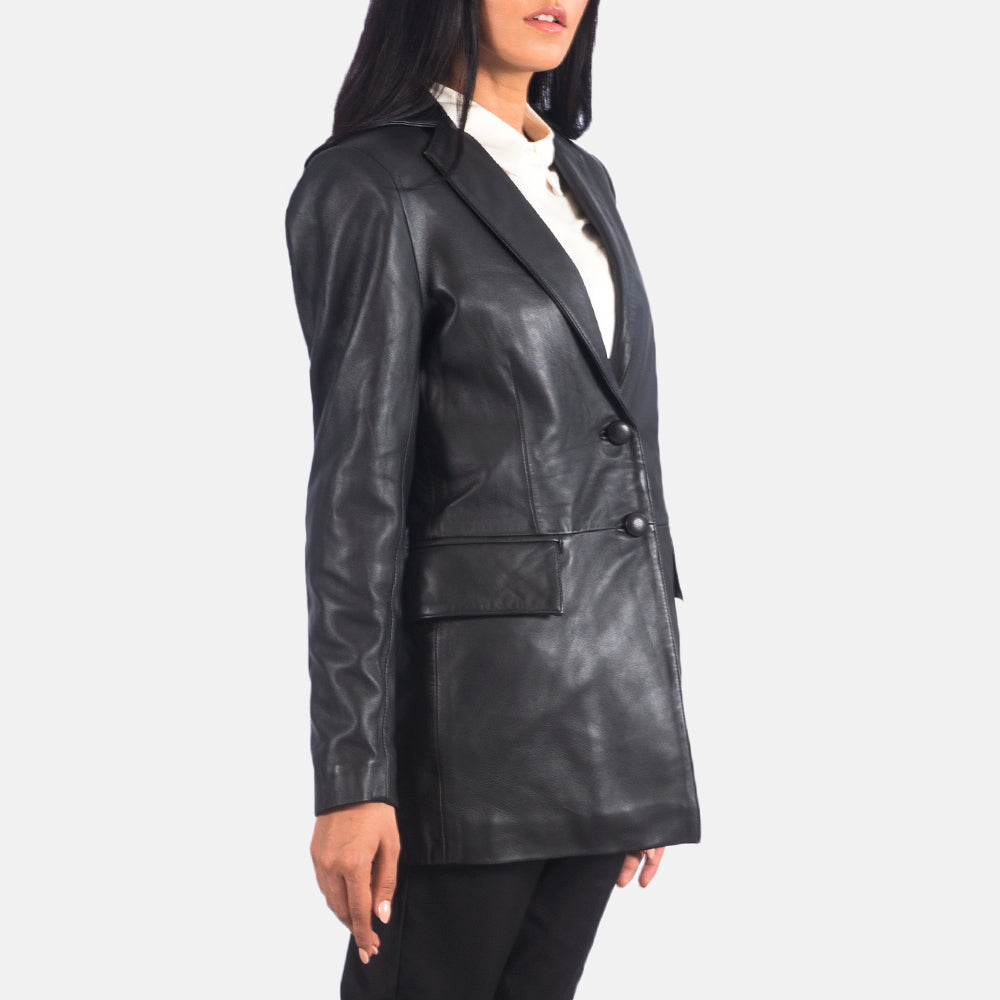 Black Leather Blazer Women Jacket