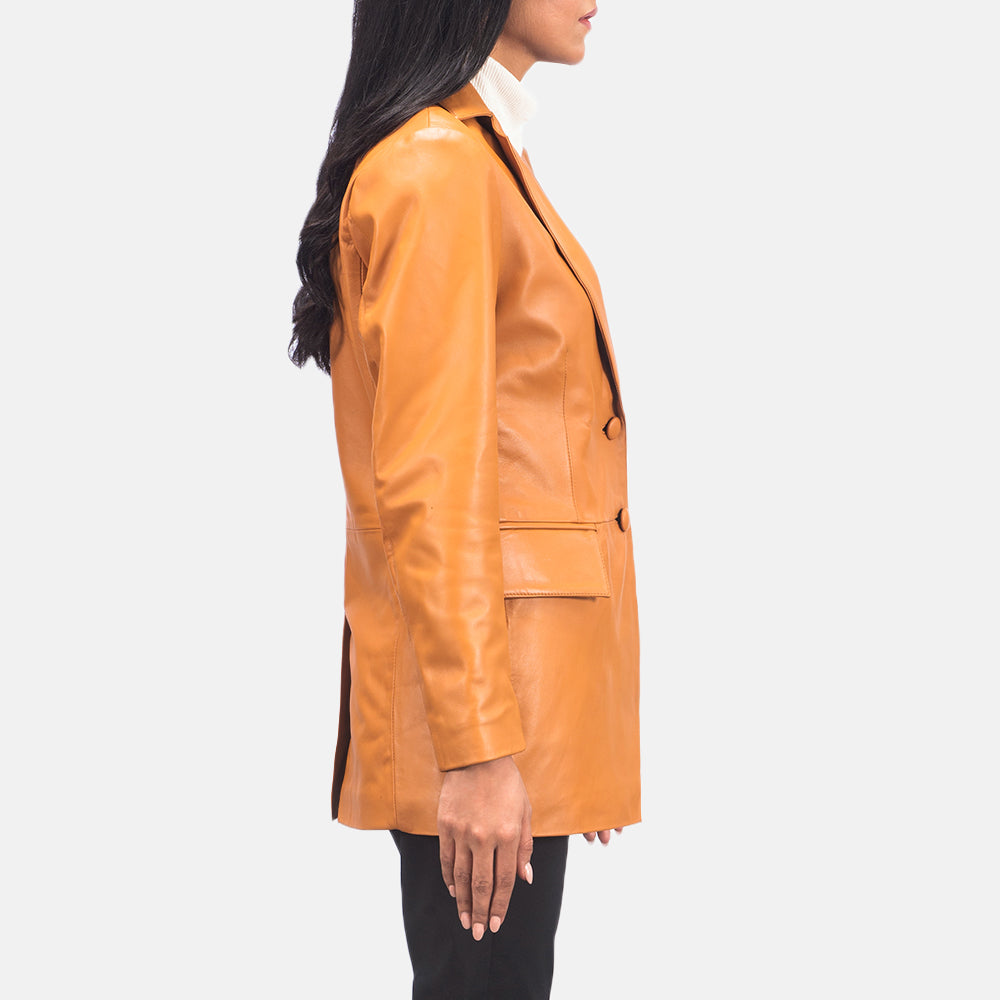 Brown Leather Women Blazer Jacket