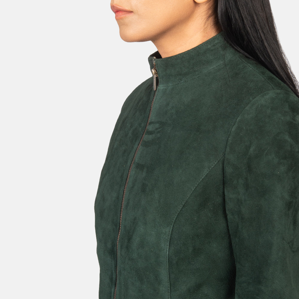 Jotean Green Suede women Biker Jacket