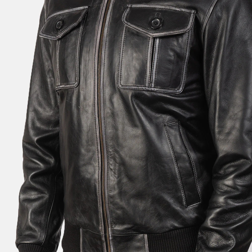 Black Leather Bomber sheepskin Jacket for men