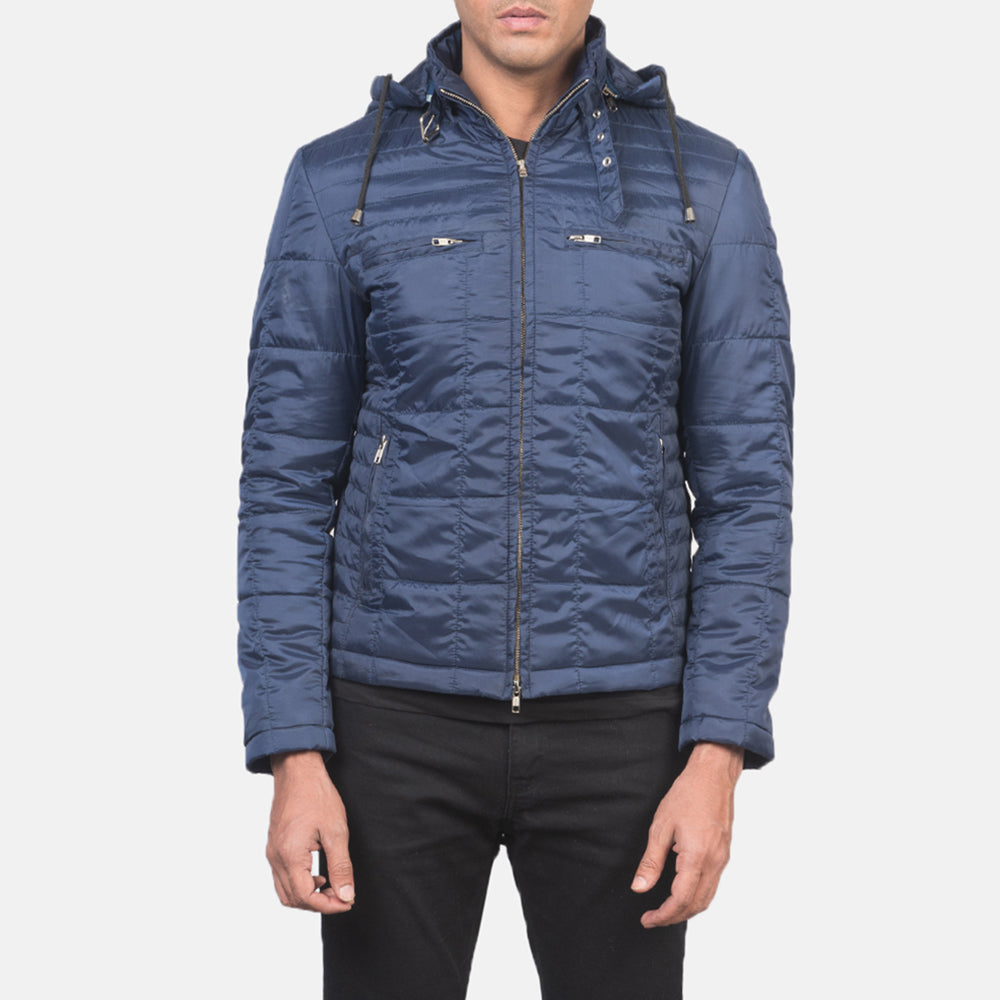 Alps Quilted Blue Hooded Windbreaker Jacket for men