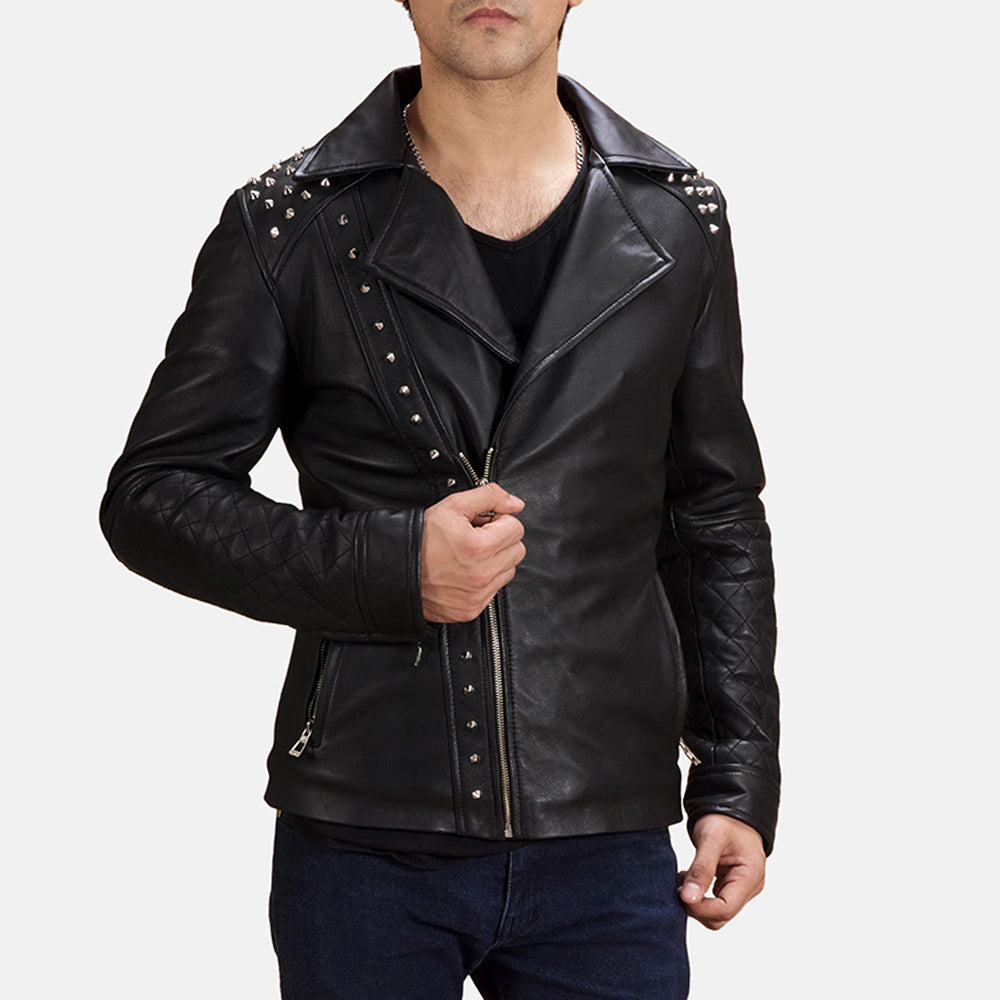 Kanas Black Leather Biker Jacket