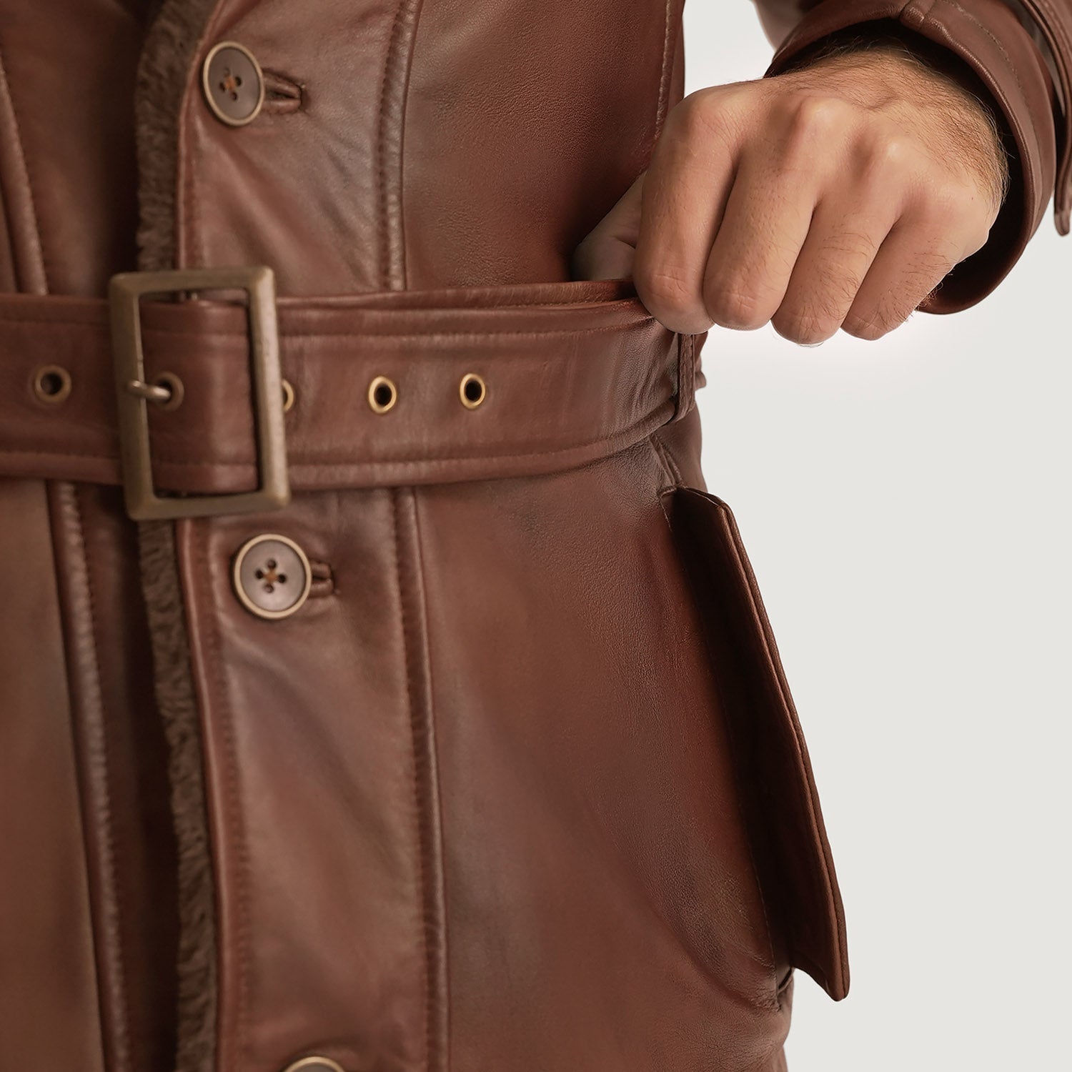 Distressed Brown Fur Leather Coat