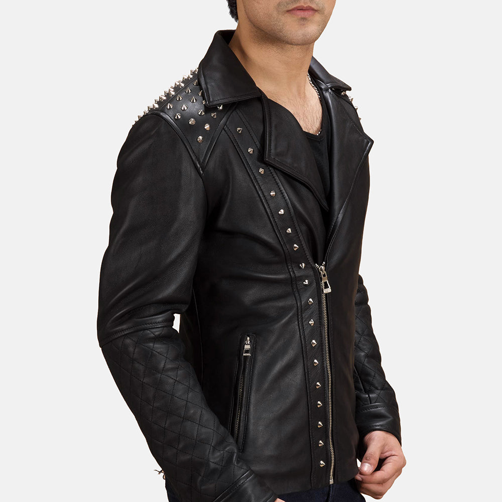 Kanas Black Leather Biker Jacket